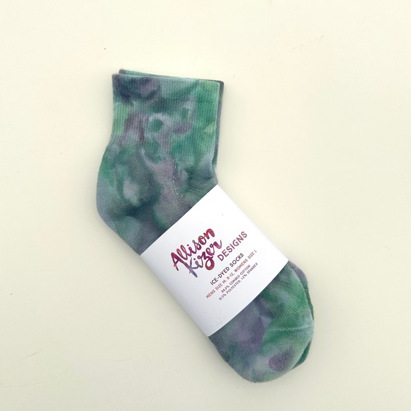 Mens Tie Dye Socks Green Purple Ice Dye Funky Ankle Socks Mid Crew Hand … - Picture 3 of 5